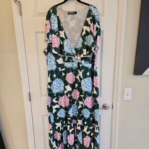 Yoins Women's 4X Hydrangea Cape Long MaxiDress Lined